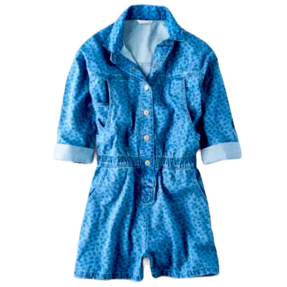 AEO American Eagle DENIM FLORAL ROMPER LARGE